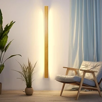 Image of AOEH Wall Light LED Long Lamp Wood Lighting Fixture Natural Bamboo Lights Indoor Wooden 31W 3000k Modern for Bedroom Living Room Hallway Stair Interior Sconce,100cm