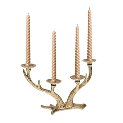 Image of Relaxdays Holder, Deer&#039;s Antlers Design, Vintage Look, Pillar Candles up to Ø 4cm, HWD: 28.5 x 10 16 cm, Gold, Cast iron