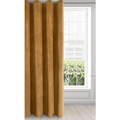 Image of Eurofirany Soft Plain Opaque Velvet Curtain with Eyelets 1 Unit, Thick Fluffy Panel Drape Classic Glamour Elegant Living Room Bedroom, Honey Yellow, W55&#039;&#039; x L98&#039;&#039;