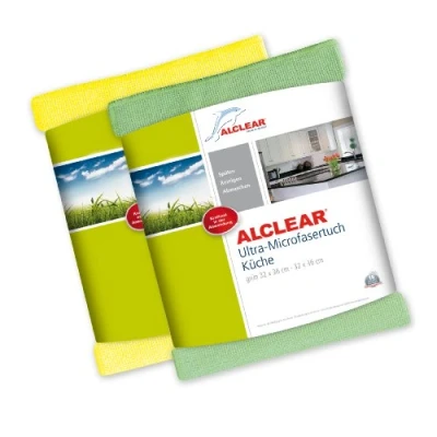 Image of ALCLEAR 8215810yg Ultra Microfibre Towels, Kitchen Dishcloths, Perfect For Home, Kitchen, Catering, Glasses, Dishes, 32 x 36 cm, Green and Yellow, Set of 2