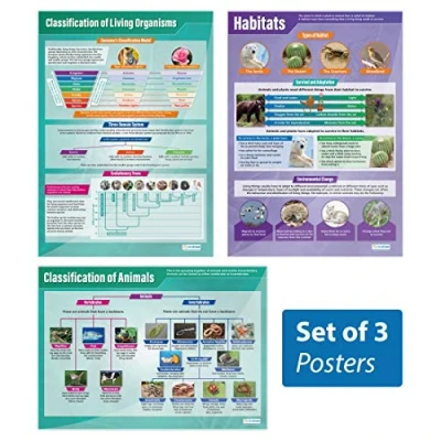 Image of Daydream Education Animals &amp; Habitats Classroom Posters Set of 3 EXTRA LARGE A1 (850mm x 594mm) Gloss Paper Science Secondary School Wall Charts