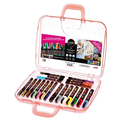 Image of Uni Ball 186817 POSCA marker schilderkoffer klassiek met 20 acrylstiften, geschikt voor vele ondergronden, diverse punten en kleuren