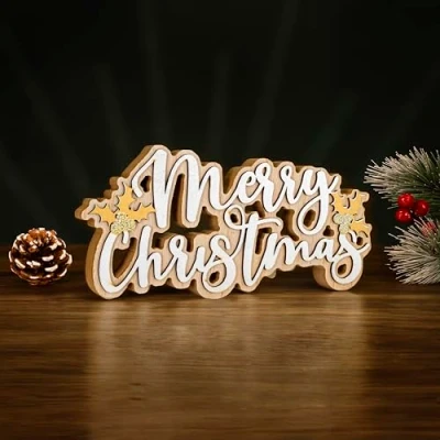 Image of Marco Paul White Glitter Wooden Merry Christmas Sign Plaque 3d Letter Block Home Ornament Decoration Large 23cm Free Standing Welcome Table Centrepiece Xmas Window Fireplace