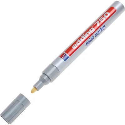 Image of edding 750 paint marker silver 10 pens round tip 2 4 mm for marking and labelling metal, glass, rocks or plastic heat resistant, permanent, smudge proof waterproof
