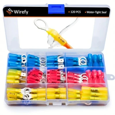 Image of Wirefy Heat Shrink Wire Connectors Electrical Kit Marine Automotive Crimp Terminals 22 10 Gauge 120 PCS