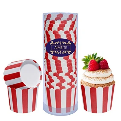 Image of AIMEITE Set of 24 Paper Cake Cases Mini Baking Cups Liners Cupcake Muffin Stripes Wrappers (Red)