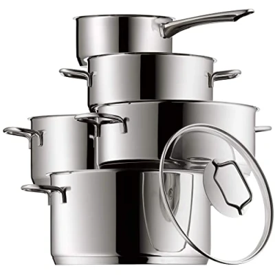 Image of WMF Astoria 780556040 Pan Set 5 Piece, High Saucepans with Lid (16/20/24), Low Saucepan (20 cm), (16 cm)