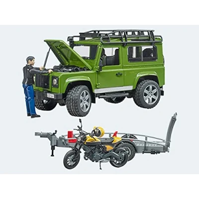 Image of Bruder 2589 Other License 02589 Land Rover Defender with Trailer and Scrambler Ducati Full Throttle