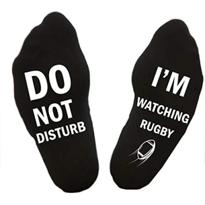 Image of RROVE Unisex Novelty Funny Letter Do Not Disturb I Am Wathing Rugby Crazy Cotton Socks