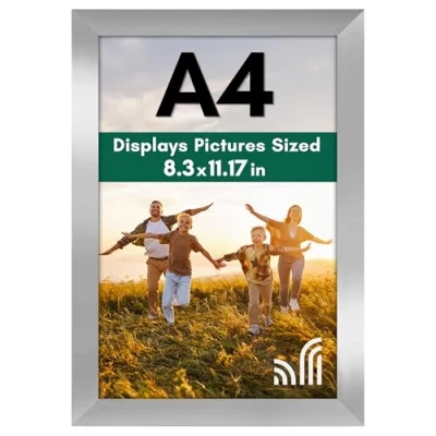 Image of Americanflat A4 Picture Frame in Silver Engineered Wood with Shatter Resistant Glass Horizontal and Vertical Formats for Wall Tabletop