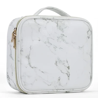 Image of Stagiant PU Leather Makeup Bag Cosmetic Case Travel Beauty Box Hairdressing Tools Organiser Storage Make Up Train with Removable Compartment, Marble Pattern