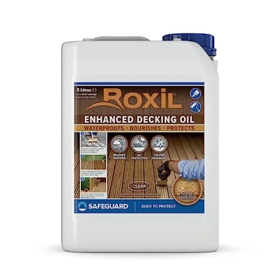 Image of Roxil Enhanced Decking Oil 5L Clear Weatherproof, Nourish and Protect outdoor wood with added UV protection
