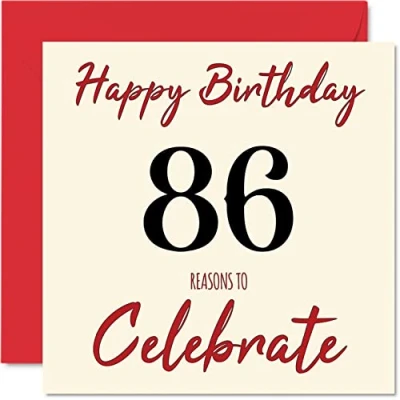 Image of Fun 86th Birthday Cards for Men Woman Reasons To Happy Card Dad Mum Great Grandad Grandpa Nanny Grandma Gran Uncle Auntie, 145mm x Greeting Cards,