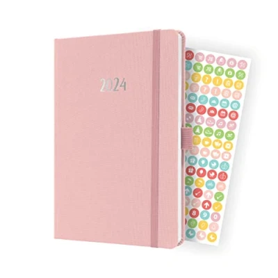 Image of SIGEL J4405 Weekly planner Jolie 2024, FSC certified, 2 pages equal to 1 week, hardcover with a fabric surface, approx. A5, light Pink, 174