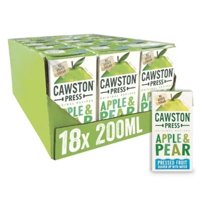 Image of Cawston Press Fruit Water Kids Drink Pressed Apple &amp; Pear Flavoured 200ml x 18 Pack Juice Cartons School Approved No Added Sugar Vegan Ideal for Lunchbox