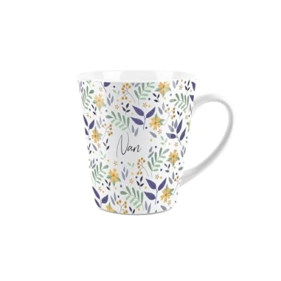 Image of Nan Gift Mug Yellow Floral Design Small Latte Ceramic White Tea/Coffee Present