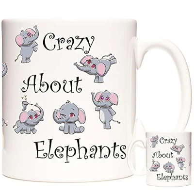 Image of Elephant Coffee Mug. Crazy About Elephants. 11oz Ceramic Gift Mug for Lovers.