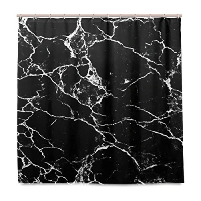 Image of funnyy Shower Curtain Abstract Black White Marble Waterproof Polyester Fabric Bath Curtains with Hooks for Home Bathroom Decor, 72 x Inch