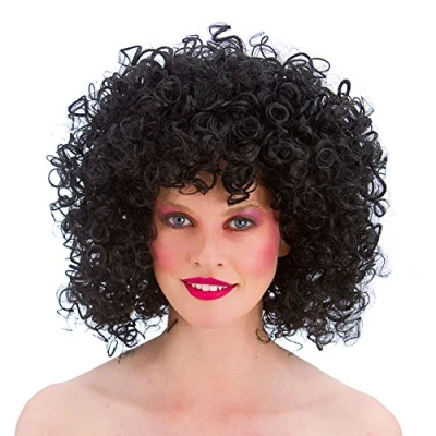 Image of Wicked Costumes Adult 80&#039;s Black Disco Perm Fancy Dress Wig