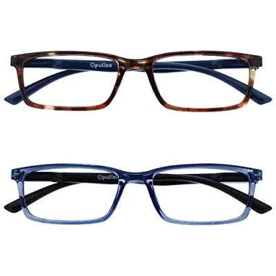 Image of OPULIZE See 2 Pack Blue Light Blocking Reading Glasses Brown Computer Gaming Anti Glare Mens Womens BB9 23 +2.00