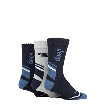 Image of Mens 3 Pair Jeep Performance Poly Cotton Boot Socks Navy / Blue Grey 6 11