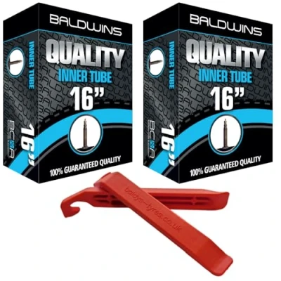 Image of PAIR 16&quot; Baldwins Cycle/Bike Inner Tubes x 1 3/8 (Fits any 1/4, 3/8, 1.35, 1.40 tyre) Presta/French Type Valves &amp; BALDY&#039;S TYRE LEVERS (Pack of 2)
