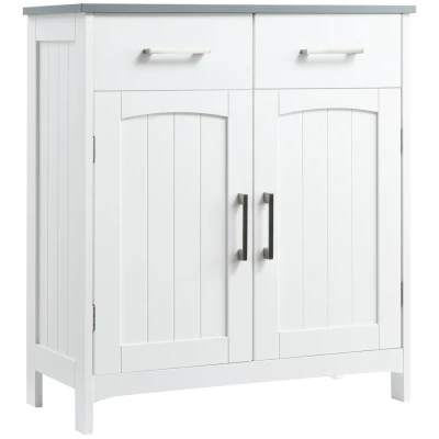 Image of kleankin Freestanding Bathroom Cabinet, Storage Cupboard with 2 Drawers, Double Doors, Adjustable Shelf, White