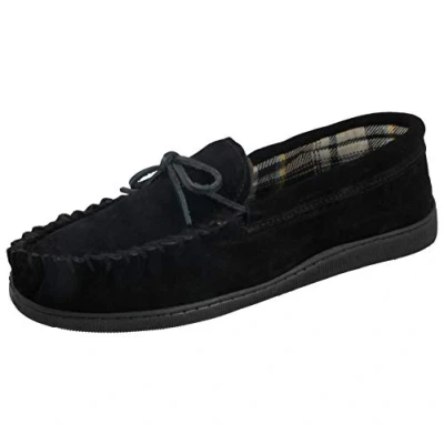 Image of Mens Jo &amp; Joe New England Real Suede Leather Moccasin Slippers Size 7 12 (UK 11, Black)