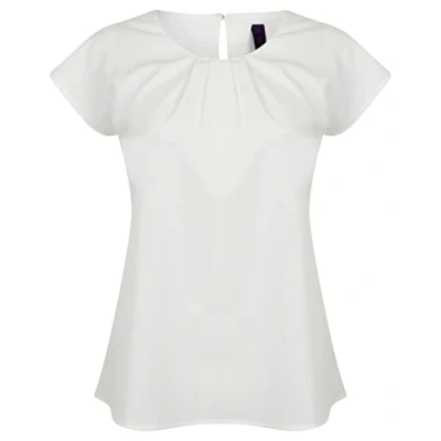 Image of Henbury HB597 Ladies Pleat Front Short Sleeve Blouse White XL