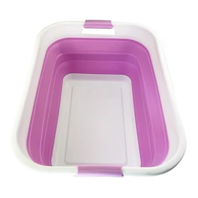 Image of SAMMART 41L Collapsible Plastic Laundry Basket Foldable Pop Up Storage Container/Organizer Portable Washing Tub Space Saving Hamper/Basket (1, White/Pale Purple)
