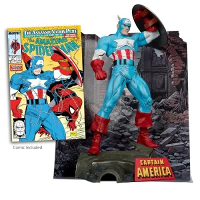 Image of McFarlane Marvel Captain America 1:6th Scale Posed Figure with Scene &amp; Comic (The Amazing Spider Man #323) Toys