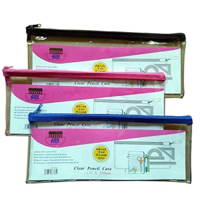 Image of Ark Pencil Case PVC Coloured Zip 330 x 125mm Clear Assorted (Pack of 12)
