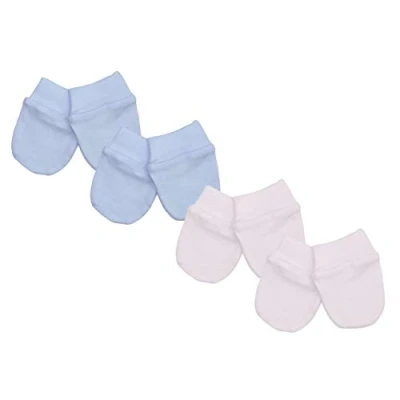 Image of TeddyTs Baby Scratch Mittens 4 Pair Pack (Blue and white)