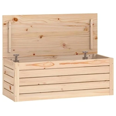 Image of vidaXL Solid Natural Pinewood Storage Box Stylish Rustic Chest with Lid Ample Space Sturdy and Stable Perfect for Living Room, Brown