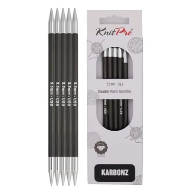 Image of KnitPro 15 cm x 5.5 mm Karbonz Double Pointed Needles, Black and Silver