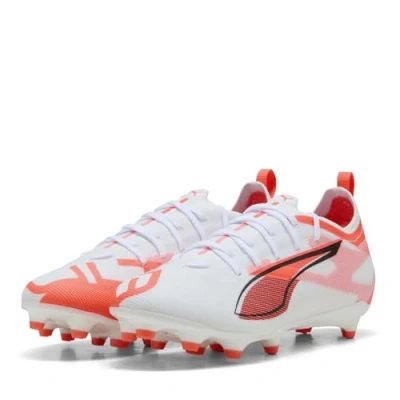 Image of PUMA Ultra 5 PRO FG/AG JR Soccer Shoe, White Black Glowing RED, 2 UK