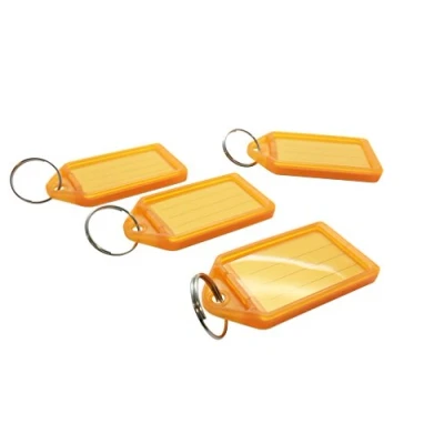 Image of Pack of 50 Large Orange Coloured Identity Tag Key Rings Sliding Fob Keyrings
