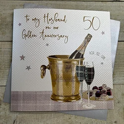 Image of white cotton cards Large Mum and Dad Golden Wedding, Handmade 50th Anniversary Card, White, XLBD50M
