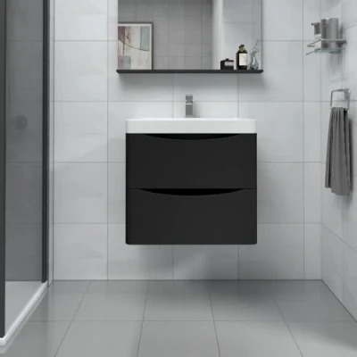 Image of NRG Wall Mounted Vanity Sink Unit Basin Bathroom Drawer Storage Furniture 600mm Matt Black