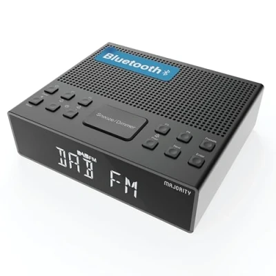 Image of MAJORITY Knapwell Bluetooth DAB, DAB+ Clock Radio Bedside with Dual Alarm, Snooze Function, Large Dimmable Display High Fidelity Speakers, USB Charging FM, Headphone Jack