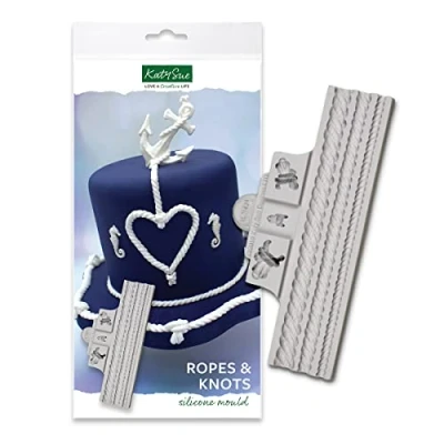 Image of Katy Sue Designs CE0102 Ropes and Knots Silicone Mould for Cake Decorating, Crafts, Cupcakes, Sugarcraft, Cookies, Candies, Cards Clay, Food Safe Approved, Made in The UK, Grey