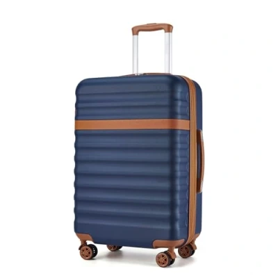 Image of Kono Medium Suitcase Check in 24 Inch Expandable Luggage ABS+PC Hard Shell Travel Trolley Case with TSA Lock Spinner Wheels (Navy/Brown)