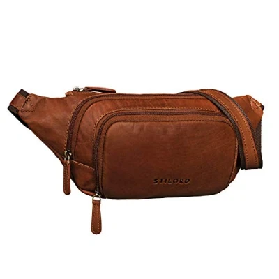 Image of STILORD &#039;Luke&#039; Bumbag Leather Vintage Unisex Waist Bag Belt for Women Men Journey Festival Smartphone Pouch in Genuine Buffalo Leather, Colour:Cognac Brown