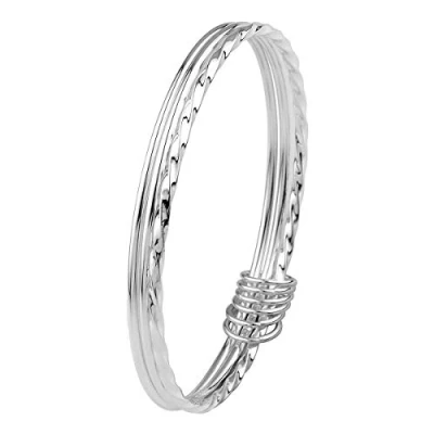 Image of Mecool S925 Sterling Silver Bangle Bracelets Fashionable Three Interlocking for Girls and Women (6.7cm 21g)