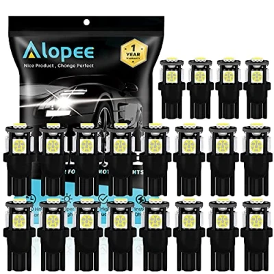 Image of Alopee W5W 501 T10 194 White LED Bulbs 12V 5SMD 5050 Chips 7000K Replacement For Map Dome Courtesy License Plate Dashboard Side Marker Light (20Pack)