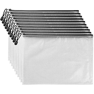 Image of Plastic Wallets A4 Zipped Zip Wallet Zipper Bags Mesh Document File Folders