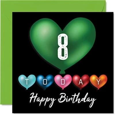 Image of Fun 8th Birthday Cards for Boys Girls Heart Balloons Happy Card Son Daughter Brother Sister Grandson Granddaughter Niece Nephew Cousin, 145mm x Greeting