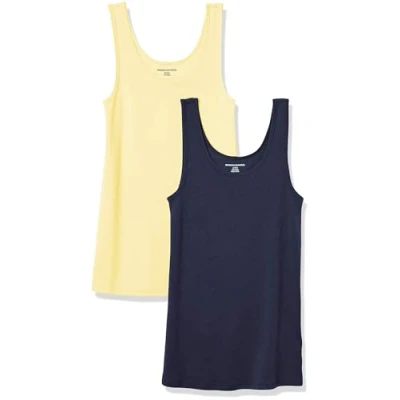 Image of Amazon Essentials Women&#039;s Slim fit Tank, Pack of 2, Navy/Yellow, L