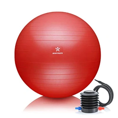Image of BODYMATE exercise Ball E book with guides included Gym quality Swiss balls for fitness, birthing, pregnancy Air pump Anti Burst 85cm Pepper red