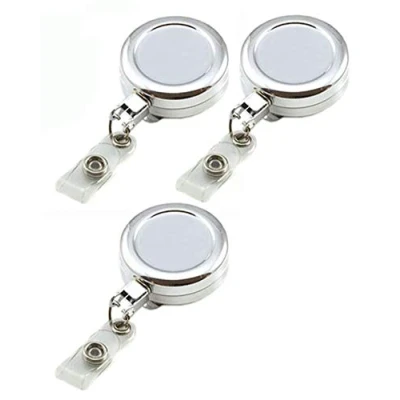 Image of Retractable Badge Reel Chrome Heavy Duty ID Pull with Strap Clip Extendable Card Holder (Pack of 3) PCL Media ltd